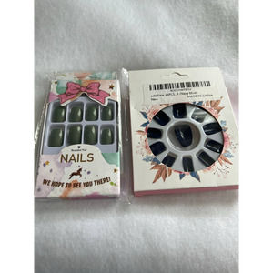 LOT OF 2 SET OF 24 PRESS ON NAILS FULL COVERAGE NAVY BLUE/OLIVE GREEN